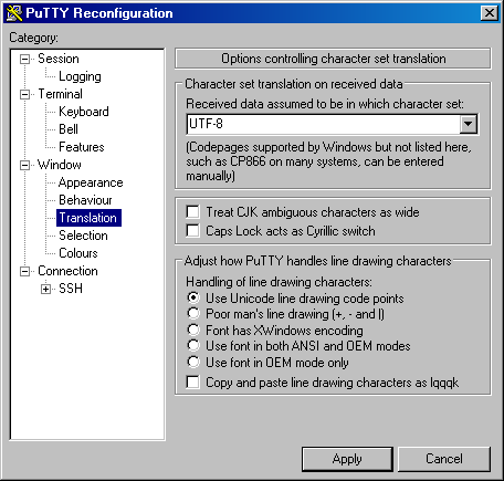 PuTTY 终端 UTF-8 转换