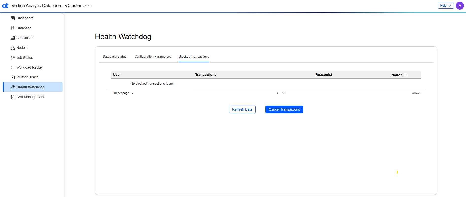 VCluster UI health watchdog blocked transactions