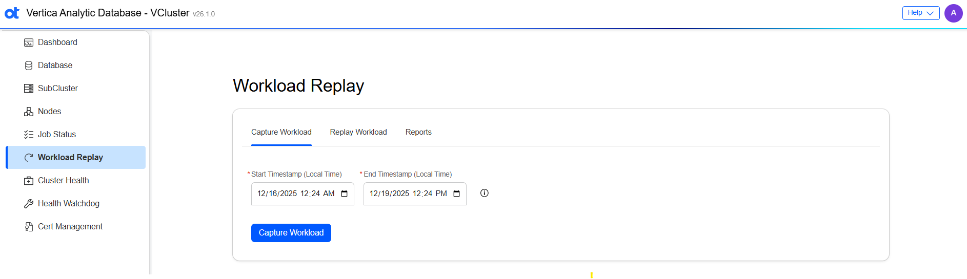VCluster UI workload replay page