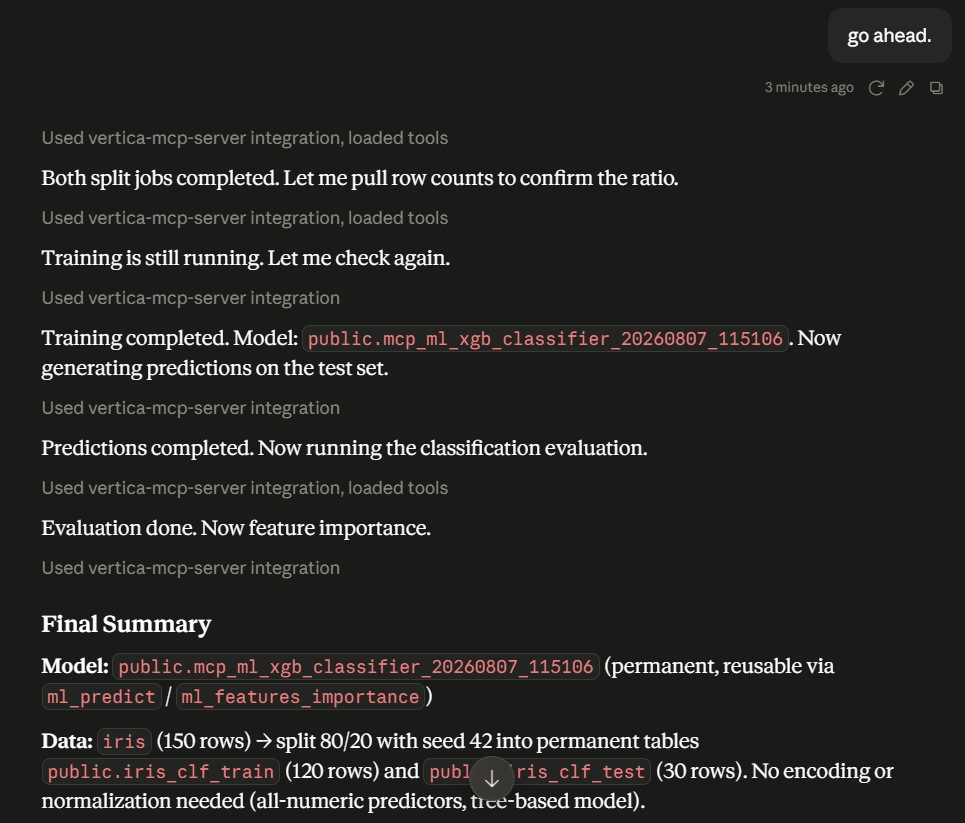 LLM final summary after executing the ML workflow