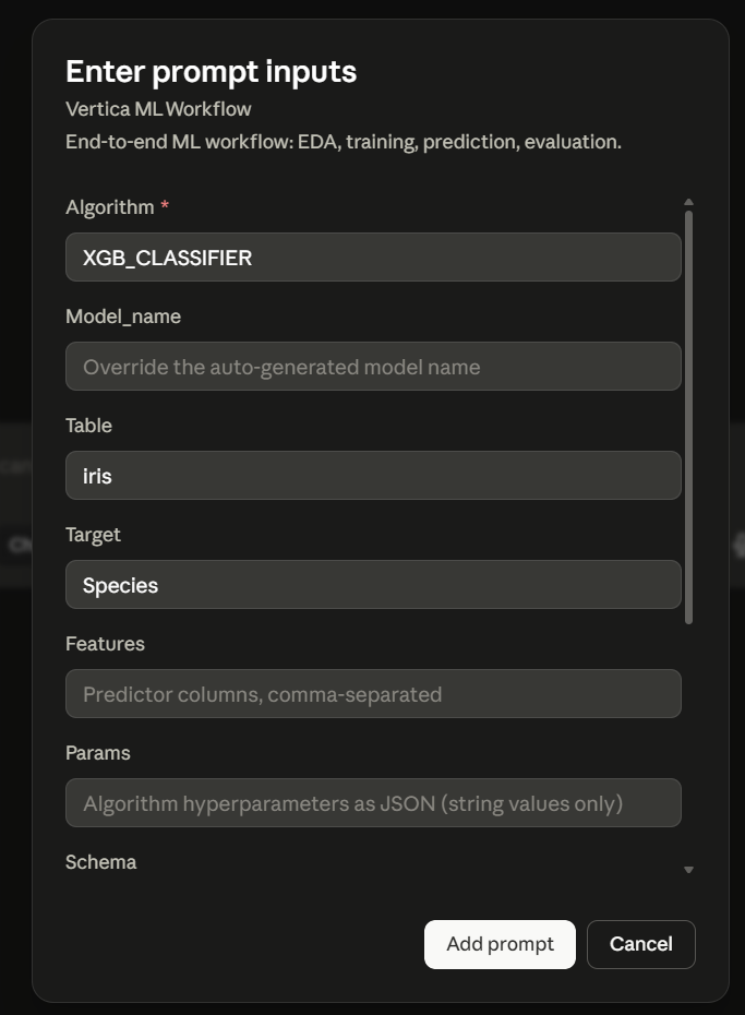 ML workflow prompt input fields, part 1