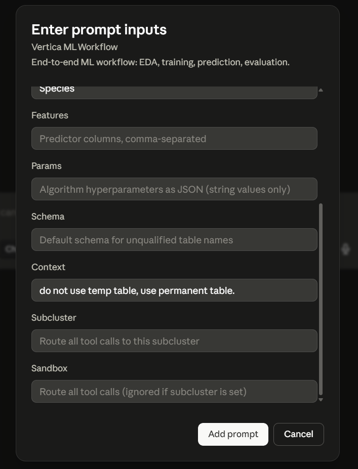 ML workflow prompt input fields, part 2