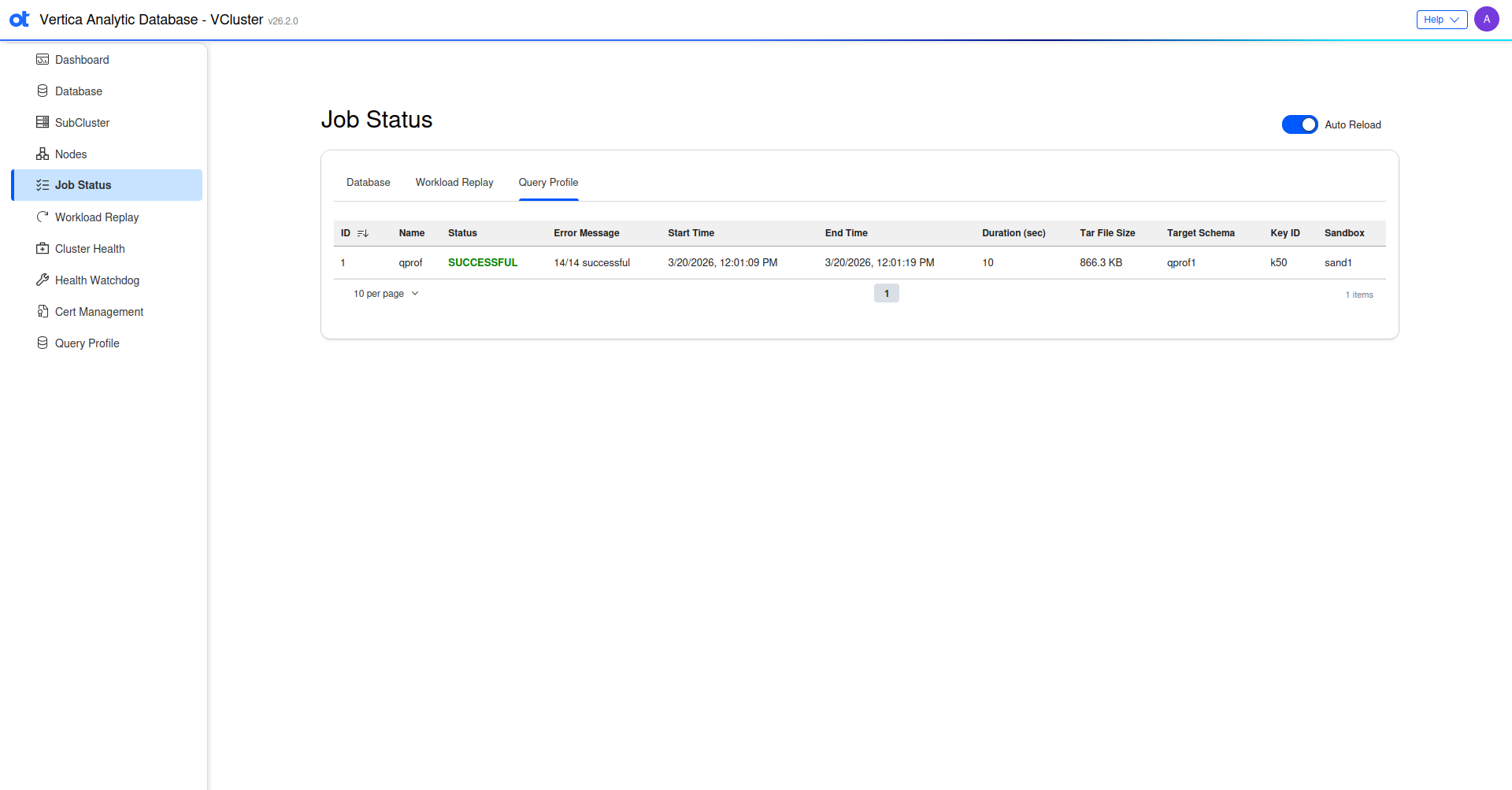 VCluster UI Job Status page