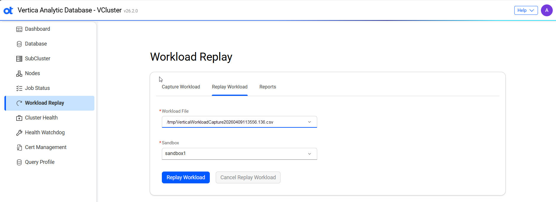 VCluster UI workload replay workload